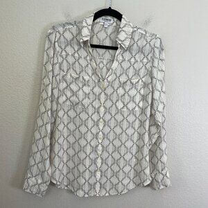 Express Portofino Womens Small Button Up Shirt Roll Tab Sleeve Blouse Dog Print